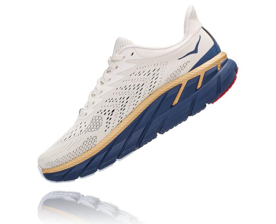 Running Shoes Womens - Hoka One One Clifton 7 - White/Blue - NOIEFKG-75